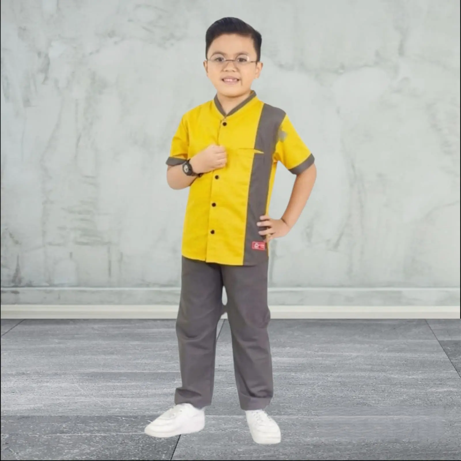 Setelan Baju Koko Little Hero Anak Usia 3-12 Tahun Pakaian Muslim Anak Laki-Laki
