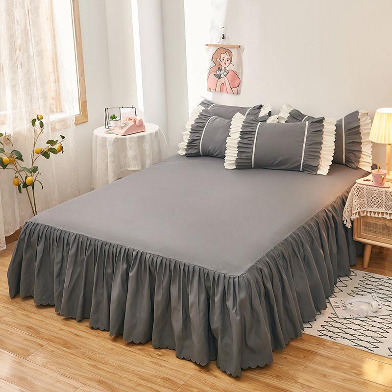 Vỏ bảo vệ giường, phong cách Hàn Quốc, một mảnh, phong cách công chúa, vỏ ga trải giường, ga trải giường chống trượt, ga trải giường màu Trơn 7