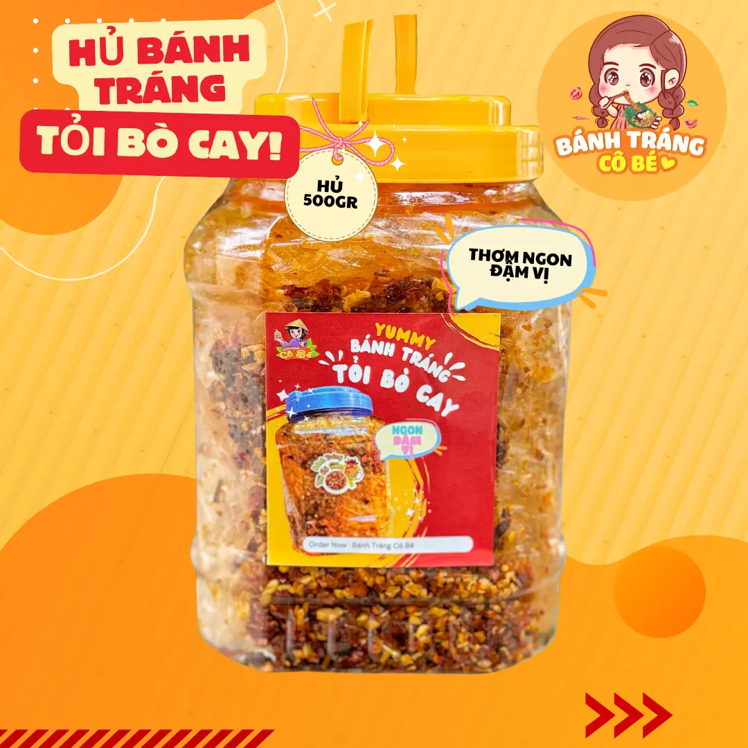 Bánh Tráng Trộn Tỏi Bò Cay Hủ 500Gr - BÁNH TRÁNG CÔ BÉ - Ăn Vặt Snack Food