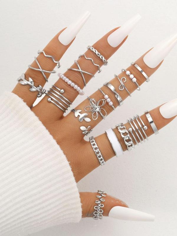 Fashion Elegant Geometric Stacking Ring, Hollow Out & Flower & Criss Cross & Heart Design Ring, Exquisite Jewelry for Women for Gift, with Box 7