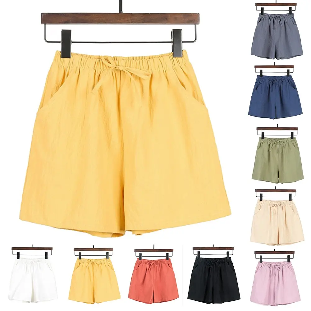 Cotton Linen Casual Shorts Women Gym Shorts High Waist Short Pants Female Summer