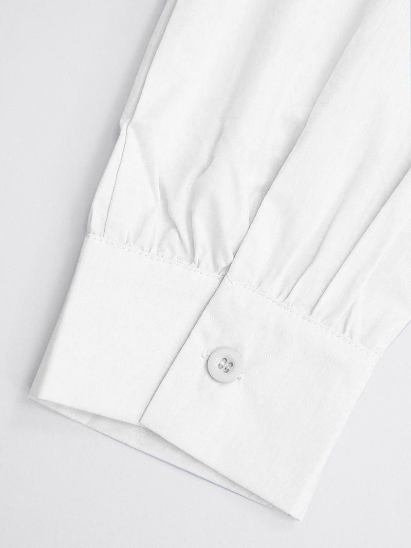 Product Introduction of Women's Plain Ruched Button Front Shirt, Elegant Long Sleeve Collared Top for Spring & Fall, Ladies Clothes for Work Office Business 8