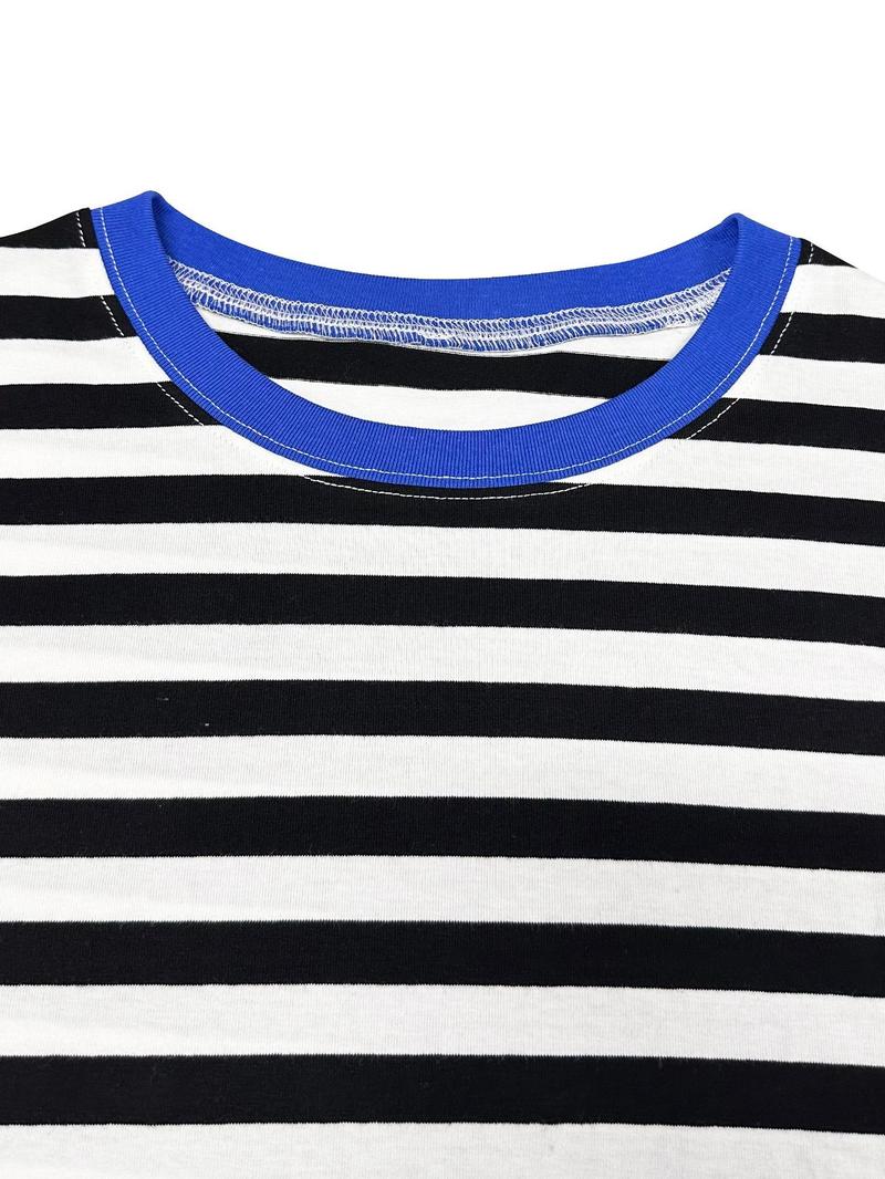Product Introduction of Women's Striped Print   Tee, Casual  Round Neck T-shirt for Summer, Ladies Clothes for Daily Wear 5