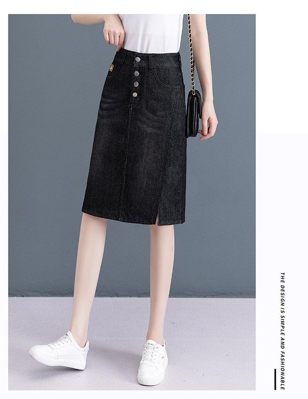 Product Introduction of New Muslim Women'S Short Skirt, Jeans, Fashionable And Versatile High Waisted Denim Skirt, Women'S Bag, Hip Button Skirt, Long Skirt ankle  length  denim  skirt 16