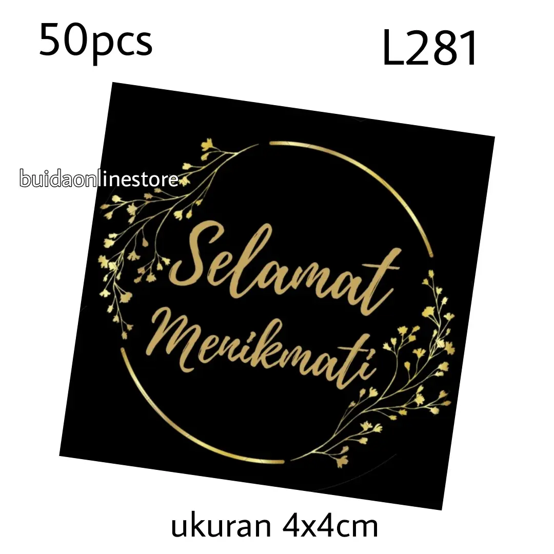 50pcs Stiker Selamat Menikmati ukuran 4x4cm black gold sticker Label Kemasan dekorasi kotak kue hiasan hampers dus box parcel