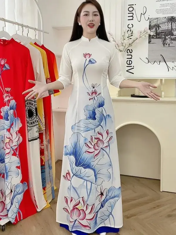 Áo dài bộ chất lụa nhật cao cấp co giãn không bai xù 4