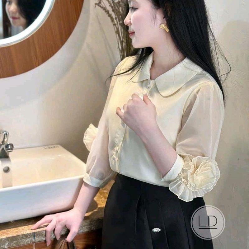 Áo sơmi công sở nữ cổ sen tay lỡ cuốn hoa hàng thiết kế chất đẹp Top Women Shirt 7