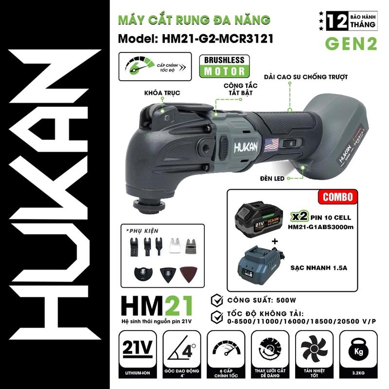 Máy cắt rung đa năng pin HUKAN -G2-MCR3121, Công suất 500w, 6 Tốc độ, Tặng kèm nhiều lưỡi cắt