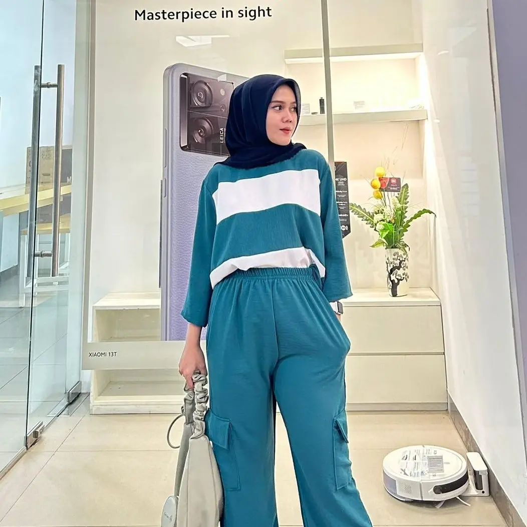 MALEXA.ID - SET BLASTER CARGO SALUR WANITA LD 120 CM  | SETELAN SALUR WANITA CELANA CARGO Baju Panjang Crinkle Airflow