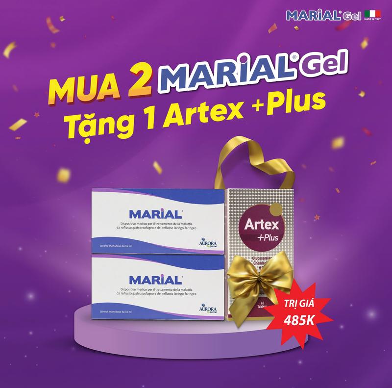 [Mua 2 tặng 1] Mua 2 hộp Marial Marial Gel – Chống trào ngược dạ dày thực quản, họng thanh quản, bảo vệ phục hồi tái tạo niêm mạc bị tổn thương. Tặng 1 hộp Artex Artex +Plus - Bổ sung dưỡng chất cho sụn khớp