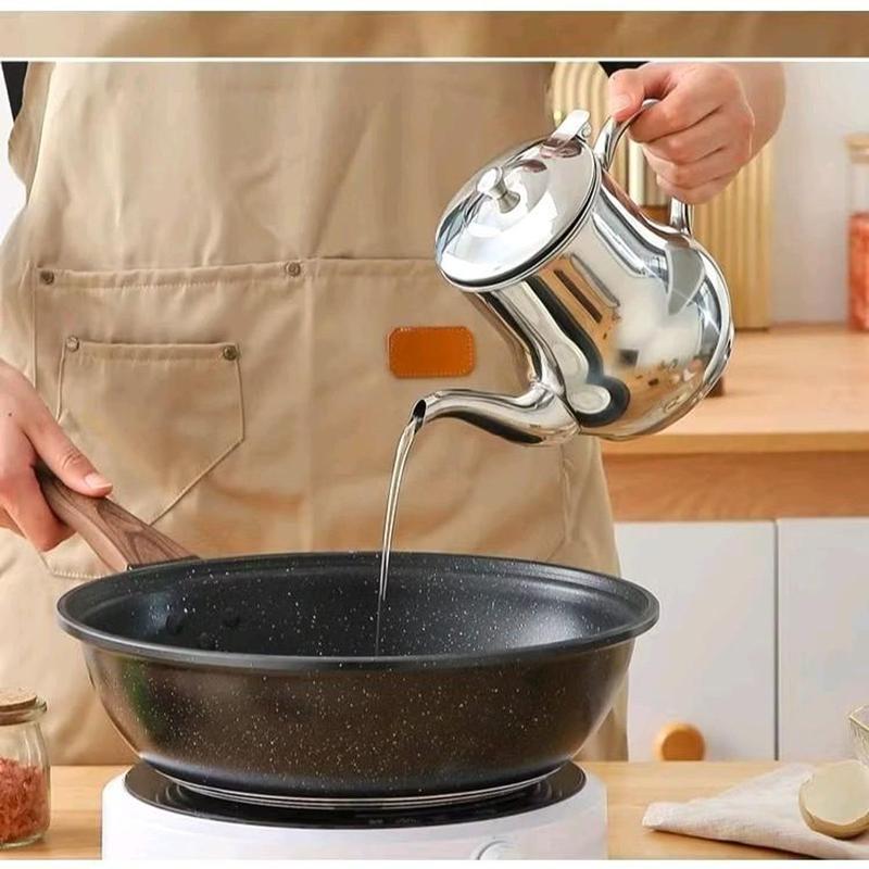 Bình lọc dầu Inox 800ml lọc dầu thừa sau chế biến, Ấm lọc dầu ,chiết dầu mỡ kèm khay lọc tiện lợi 6