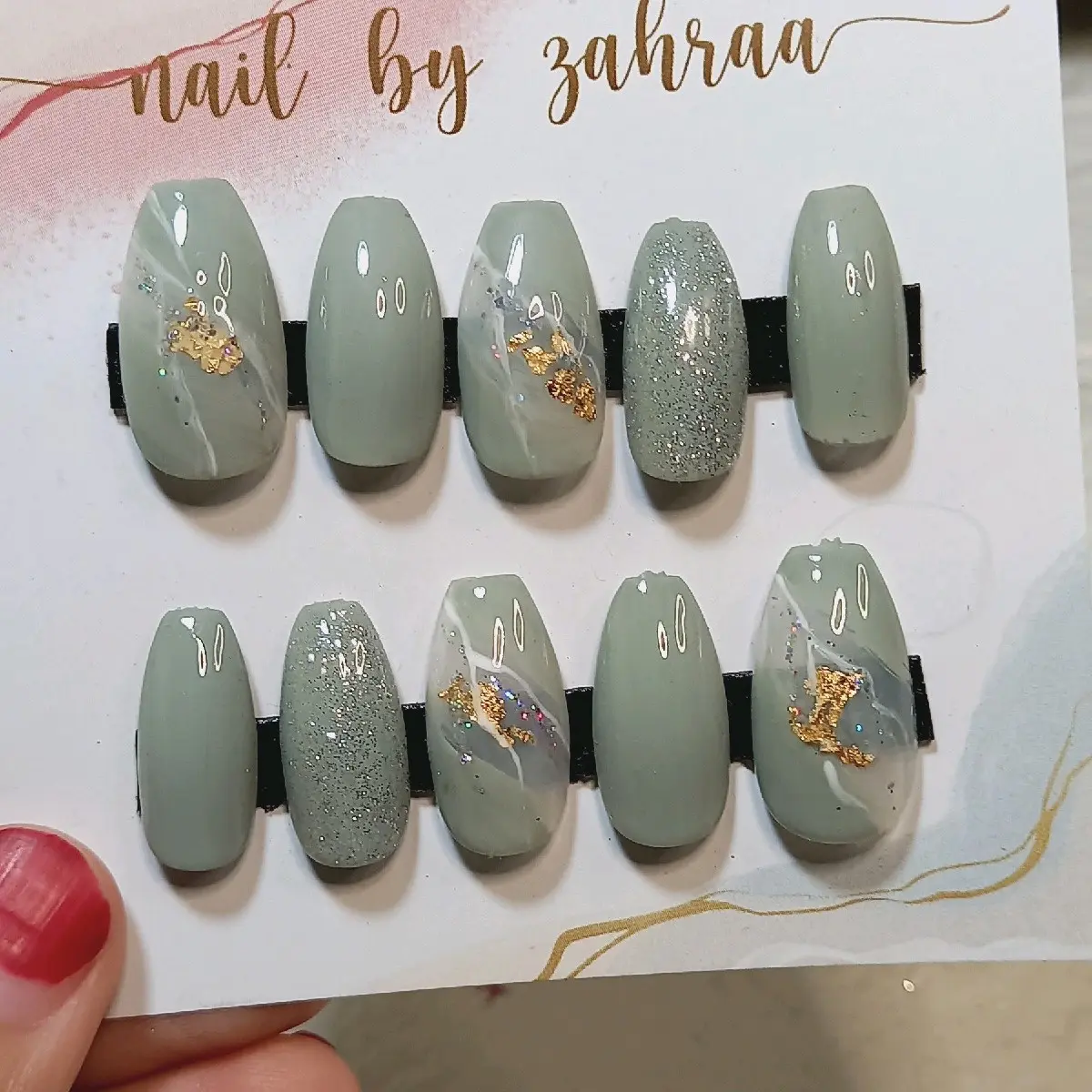 press on nails grey kuku palsu gel coffin abu abu