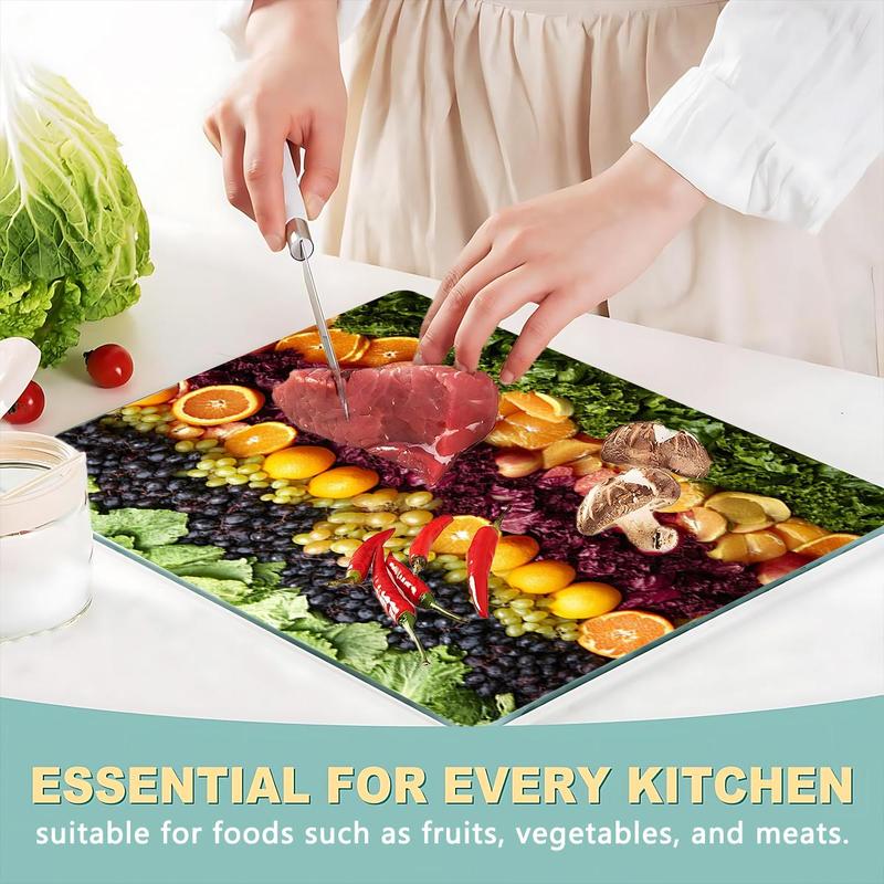 Fruit & Vegetable Pattern Kitchen Cutting Board, Durable Heat Resistant Non-slip Chopping Board, Kitchen Decor Supplies 7