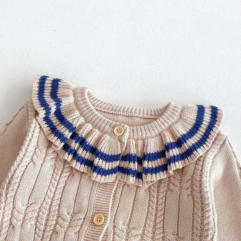 Product Introduction of Ins 2024 Autumn Baby Girls Knit Cardigan Sweater Lotus Collar Ruffle Line Collar Children Winter Solid Thicken Warm Knitwear Top 21