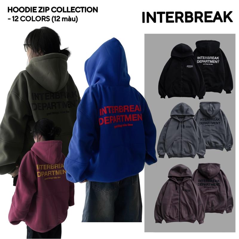 [Deal livestream Xám Trắng + Đen + Xanh Rêu + Xám Chì Nâng Cấp] ÁO HOODIE ZIP INTERBREAK SIGNATURE 12 COLORS - Áo Hoodie Zip Form Rộng Unisex Nam Nữ INTERBREAK
