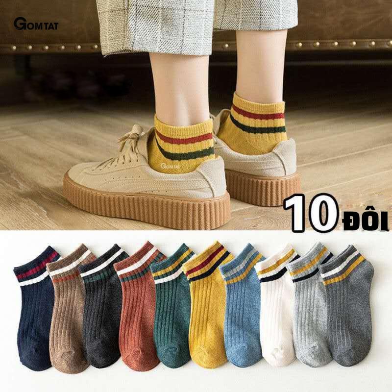 Set 10 đôi tất cổ ngắn nam nữ GOMTAT vớ cổ thấp vớ nam nữ cổ ngắn tất nam nữ cổ ngắn chất liệu cotton mềm mịn thoáng mát chuẩn xuất Nhật Menswear - CB073-10DOI