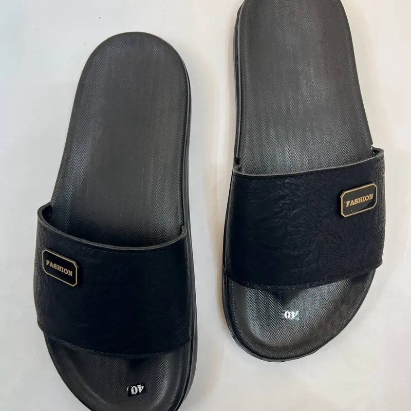 Dép quai ngang nam bản da sít nhăn logo FASHION - Shoes Đế Cao su 2 lớp chắc chắn , phong cách tối giản hiện đại bền bỉ