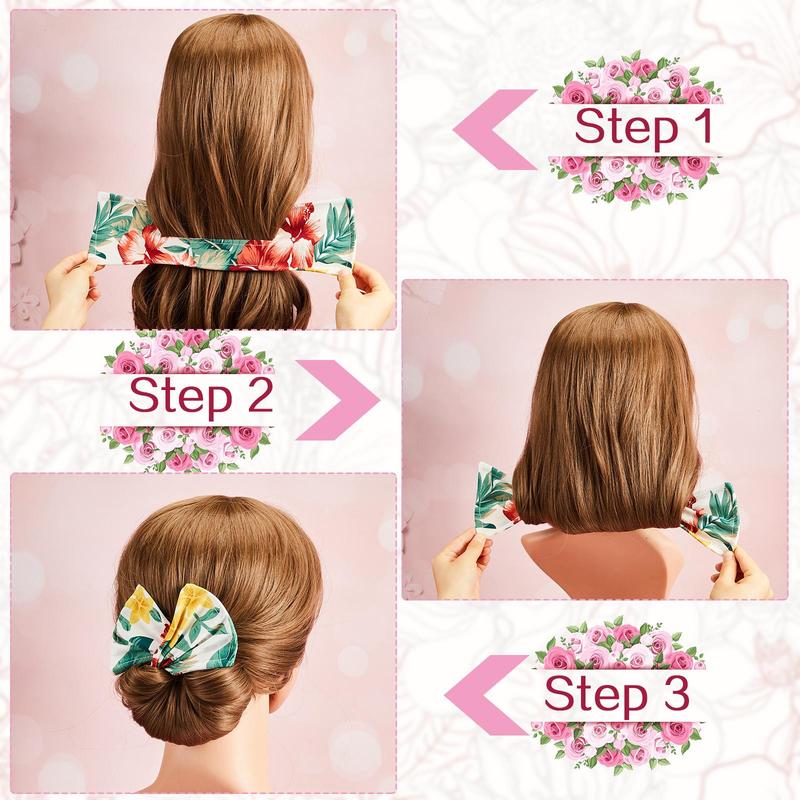Floral Print Hair Bun Maker, 9 Counts/set Heatless Hair Bun Maker, Flexible Hair Twist Maker, Hair Styling Tool for Women Girls 2