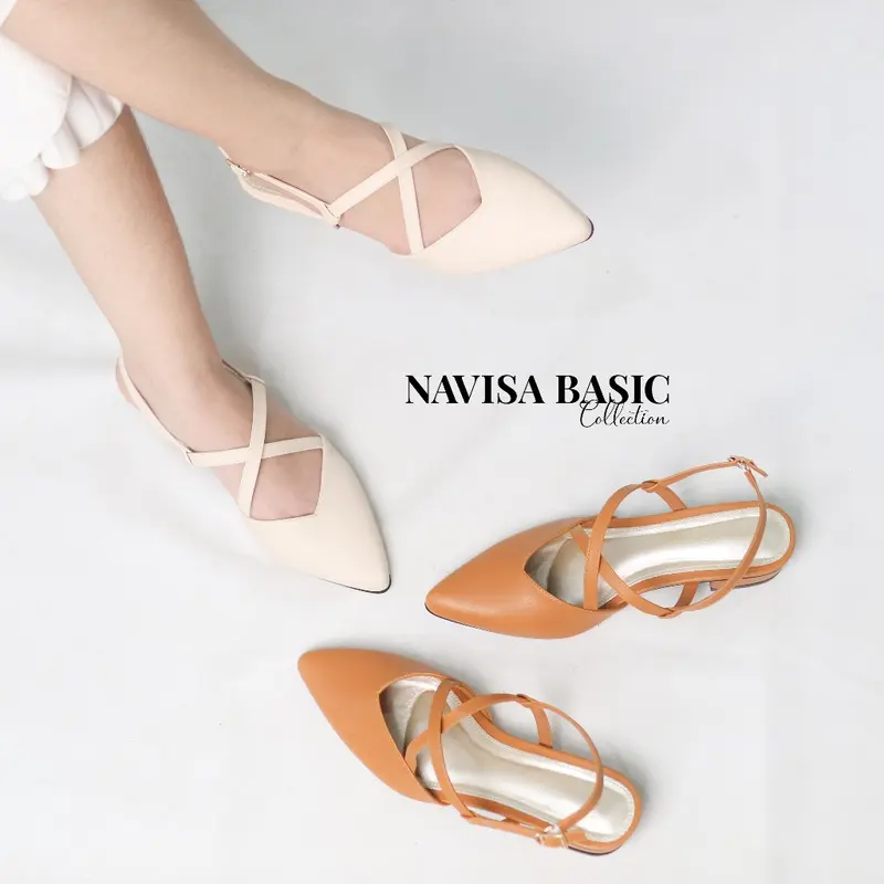Mules Wanita Heels / Hak 3 Cm Motif tali Sepatu Sandal Wanita Flatshoes Navisa Basic Collection vivi nici Damelia fleksibel elegan antiselip liburan 3