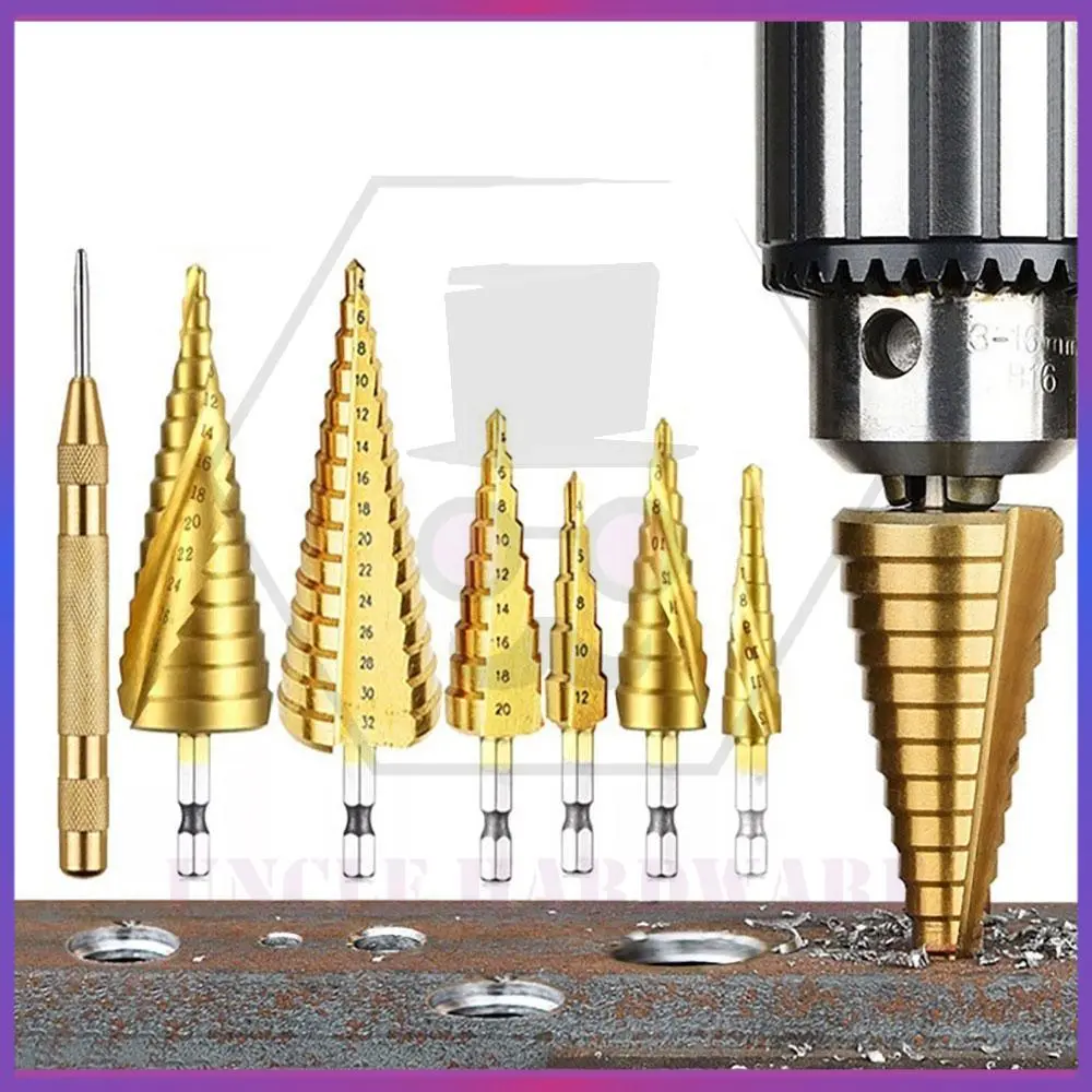 Step Drill Bit HSS Titanium Coated Straight or Spiral Hex Shank Metal Cone Hole Opener Cutter Taper for Power Tool Hardware