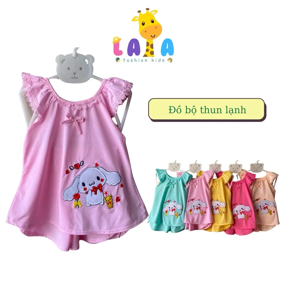 Đồ bộ bé gái thun lạnh cánh tiên thêu cún phối ren size 5-23kg set quâ  notreem quần quant  reem