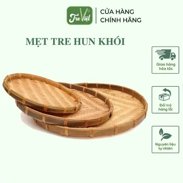 Mẹt Tre Hun Khói Cạp Mây - Mẹt Trang Trí nhiều kích thước - Flat Winnowing Basket