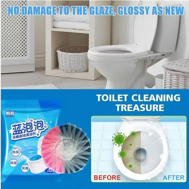 Viên Xả Bồn Cầu Bong Bóng Xanh Biển Hương Thơm Hoa Hồng Hiệu Quả - Giảm Bám Dính Vết Bẩn, Loại Bỏ Mùi Hôi viên 40G Làm Sạch 7