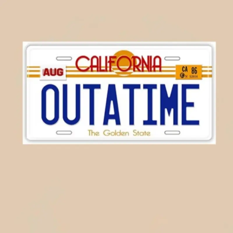 Vintage Outatime Car License Plate, Retro Car Tag Replica, Durable Metal Decorative Auto Accessory for Movies Fans Collection 0