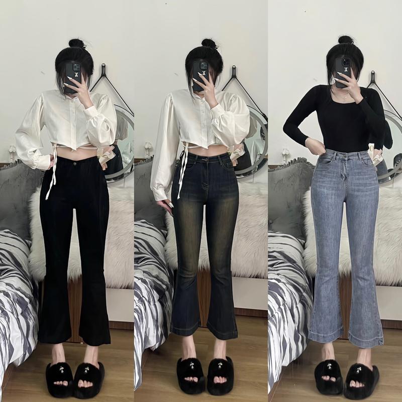 Quần Jean Loe Lỡ 9 Tấc Lai Gấp Chất Jean Co Giãn Dành Cho Nấm Lùn QJ27 Nữ Women Pants