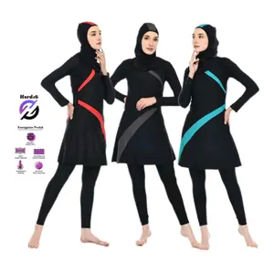 baju renang wanita setelan muslimah dewasa plain blcak uv protection/Muslim setelan