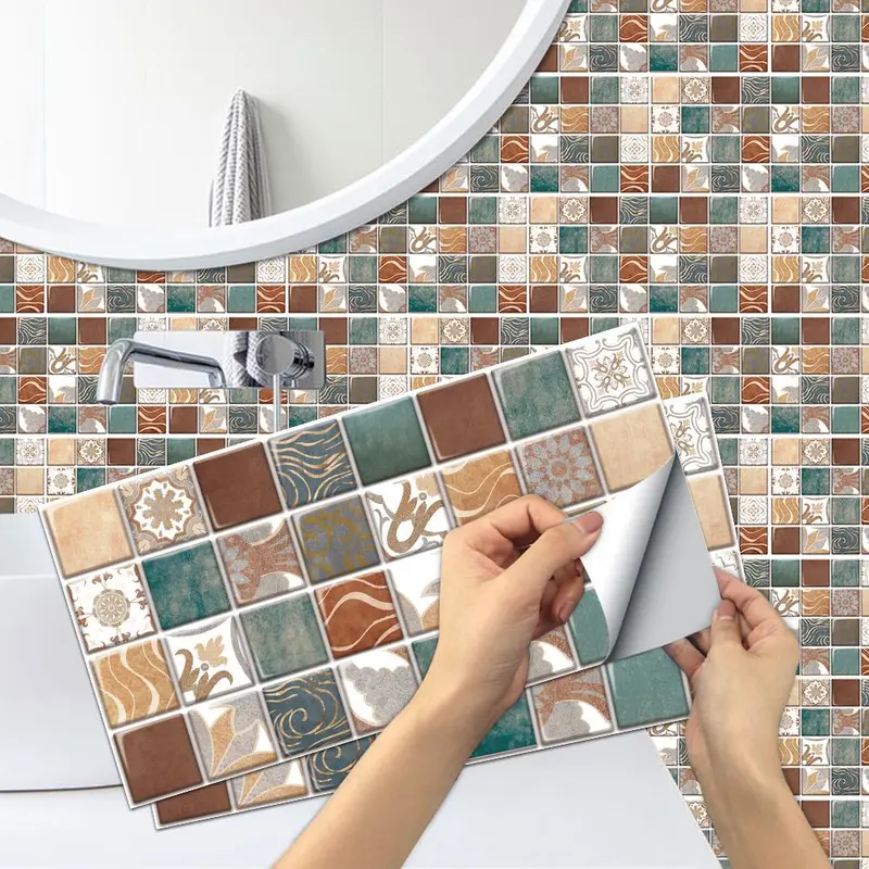 Retro Pattern Tile Sticker, Waterproof Self-adhesive Tile Sticker, Durable Kitchen Wall Sticker, Wall Decor for Home Kitchen Bathroom 0