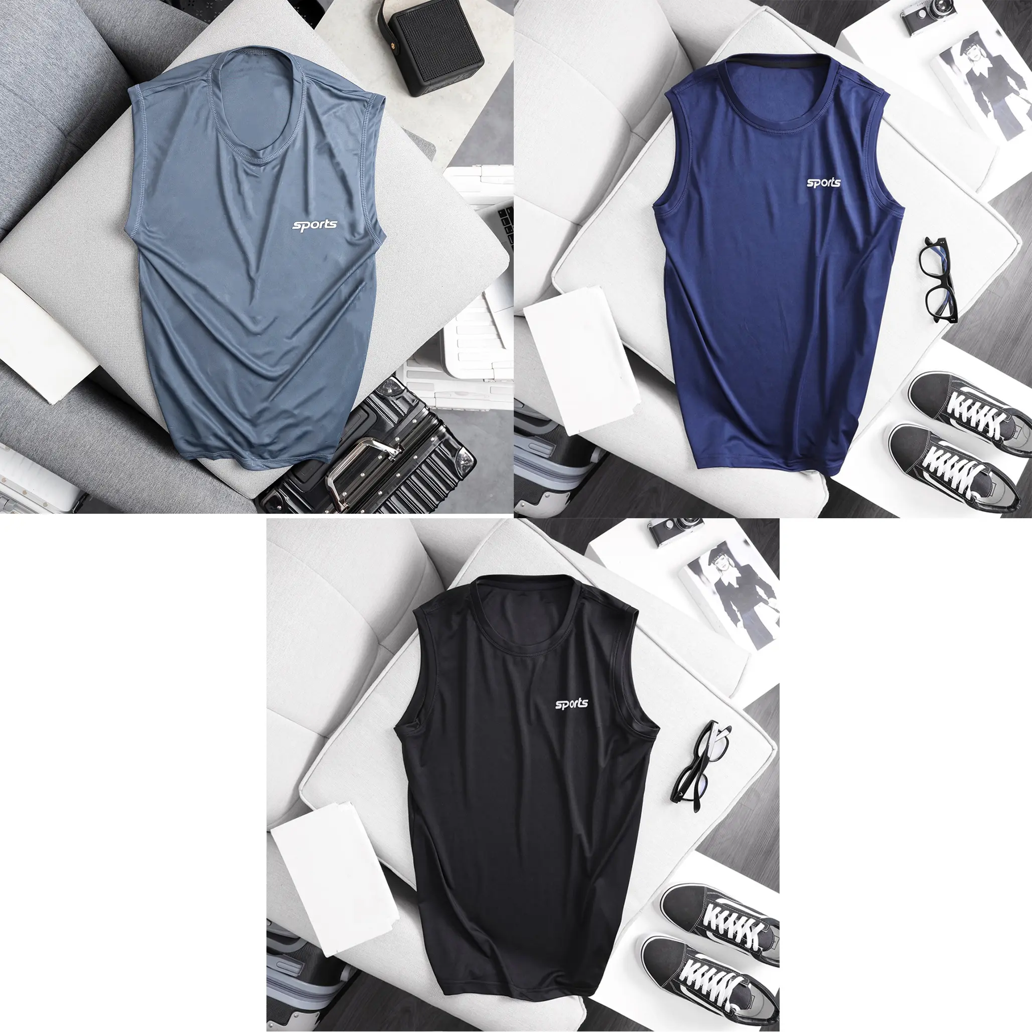 Combo 3 áo tanktop nam, áo ba lỗ nam, áo sát nách nam thể thao co giãn 4 chiều, chất thun lạnh, áo sport