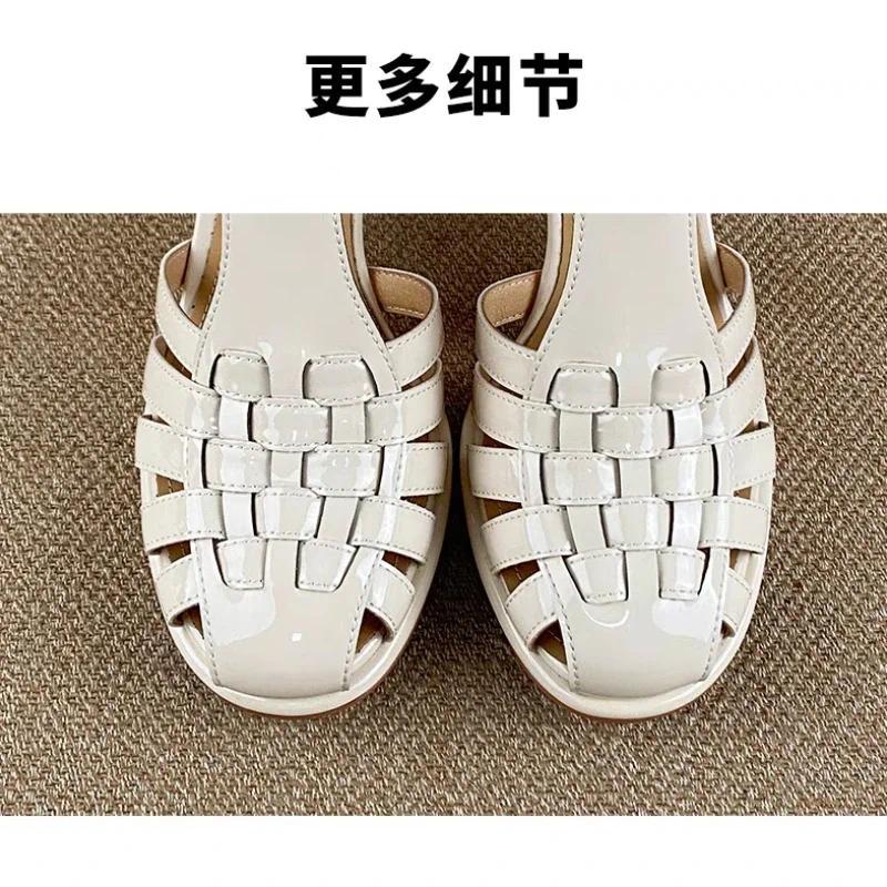 Product Introduction of Summer New Covered Toe T-strap Roman Gladiator Sandals Womens Hollow Mid Heels Solid Casual Buckle Shoes Sandalias 35-40 Walking Shoes Footwear Girl Comfort 7