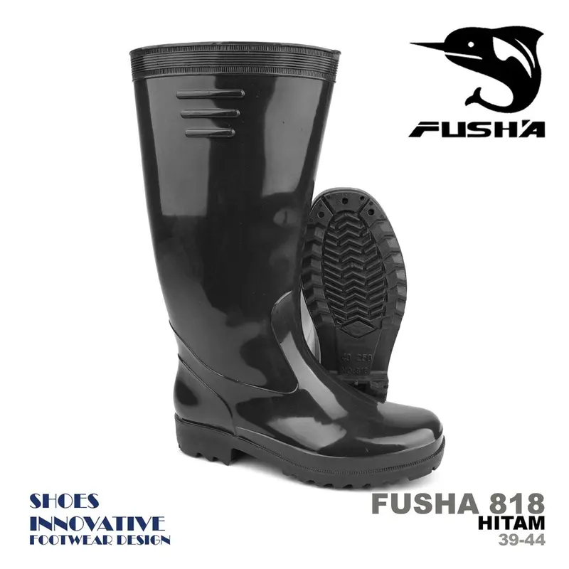 Fusha Boots Hitam 818-2 Sepatu Boots Tinggi Karet Murah Ringan Anti Air Slip 0