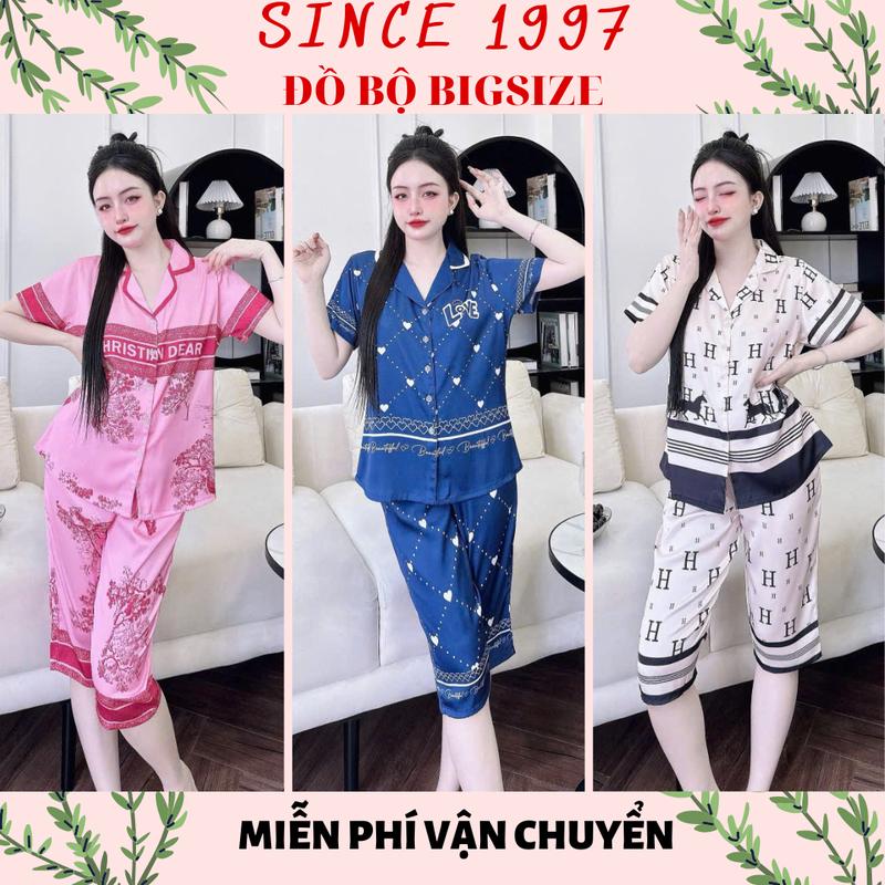 LỬNG [55-100kg] Lửng Lụa Latin Cổ V 5D, Pijama Đồ bộ bigsize đồ ngủ Bigsize, Pijama lụa latin Nữ