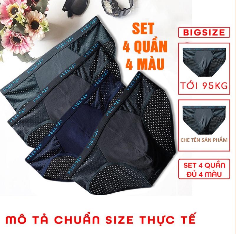 Set 4 Quần sịp nam thông hơi lưới Nhật, quần lót nam Menswear thun lạnh có nhiều lỗ thoát khí thoáng mát, quần xì nam mềm mịn Boxer Quần Boxer