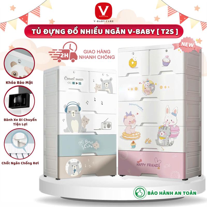 Tủ Đựng Đồ Cho Bé Tiện Lợi Xinh Xắn V-BABY T2S An Toàn Và Tủ Đựng Đồ Gấp Gọn V-BABY [Y50,Y62] 1