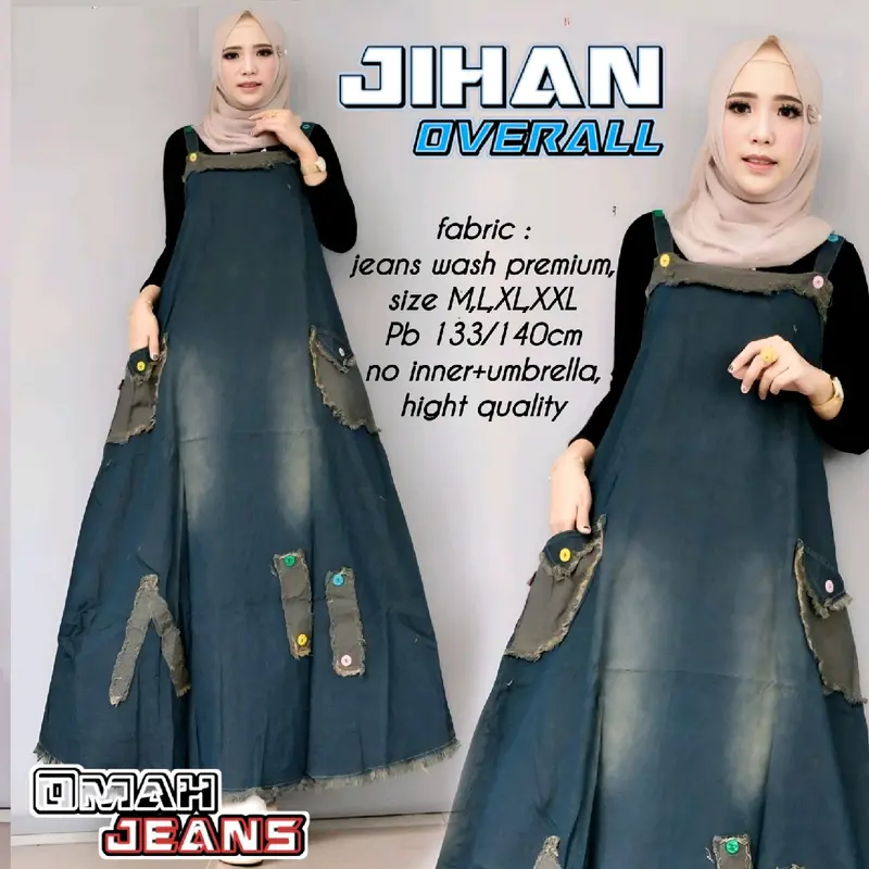 jihan overal jeans wash wanita Jumpsuit Muslim Casual 0