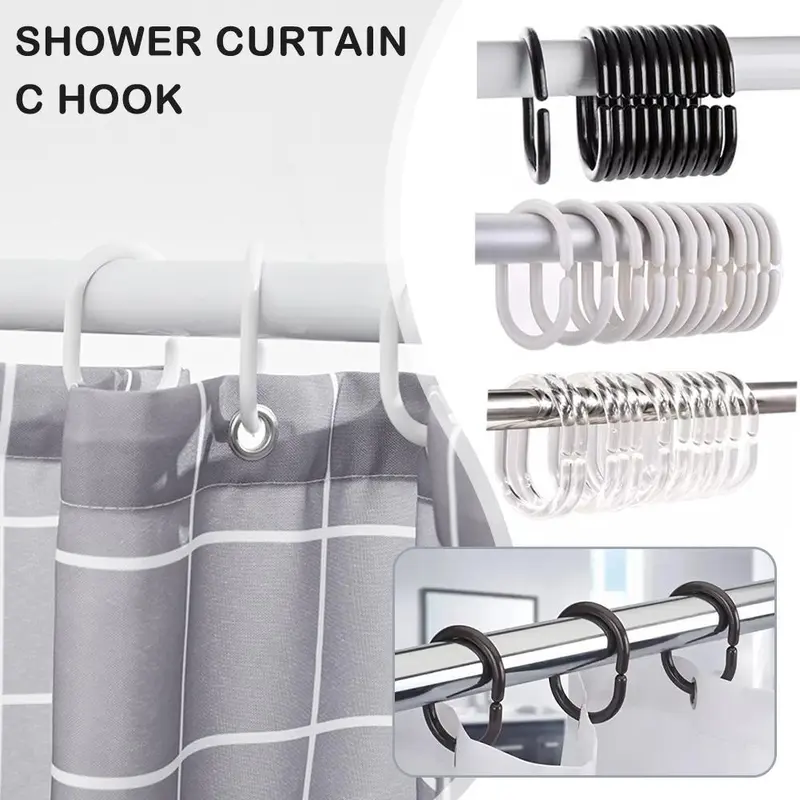 Móc Rèm Tắm, 12 Chiếc, Hình Chữ C, Có Thể Uốn Cong, Vòng Rèm Tắm, Vòng Rèm, Cho Thanh Treo Rèm Tắm 6