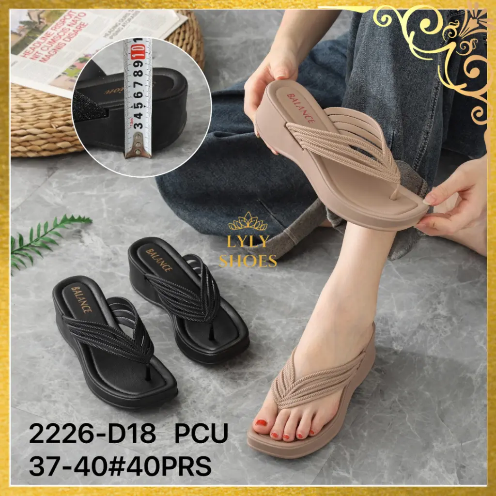 Sandal Jepit Jelly Wanita Wedges Balance Tali 3 Hak Sedang 2226-D18 Hak 5 cm Sendal