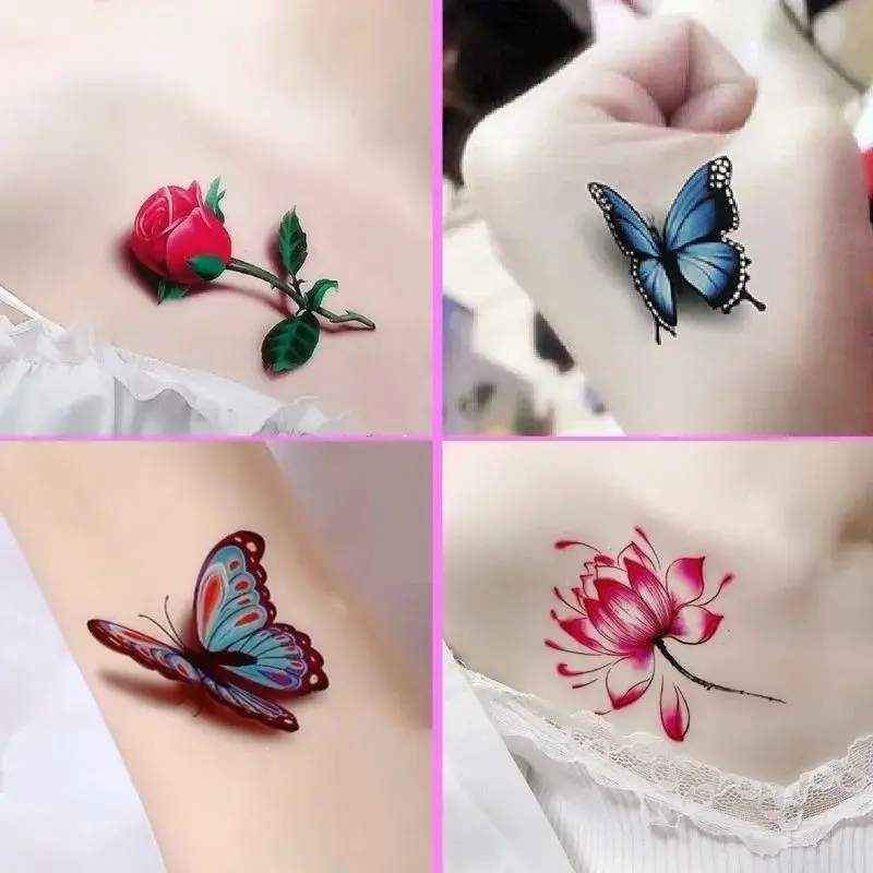 Miếng Dán Hình Xăm 3D, Không Thấm Nước, Bền, Dễ Lau Chùi, Thiết Kế Nhân Vật (Hoa Hồng, Bướm, Hoa Mẫu Đơn, Hoa) Thích Hợp Cho Xương Đòn Trang Điểm Cosmetic Nữ