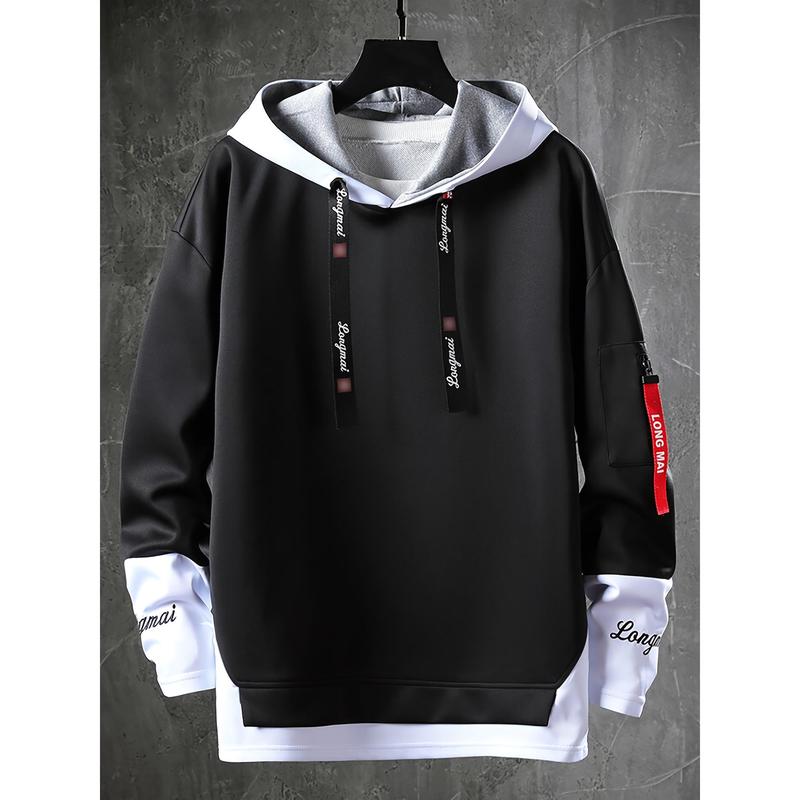 Contrast color letter pocket hoodie best sale