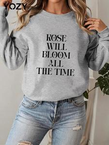 YOZY Women's Letter Print Drop Shoulder Sweatshirt, Casual Long Sleeve Round Neck Pullover for Fall & Winter, Women's Clothes for Daily Wear