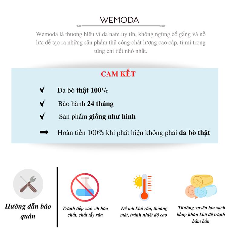 Product Introduction of Ví Da Nam Gập Ngang WEMODA chất liệu da Veg Italia, kẹp tiền money clip luxury không gỉ bảo hành 24 tháng 5