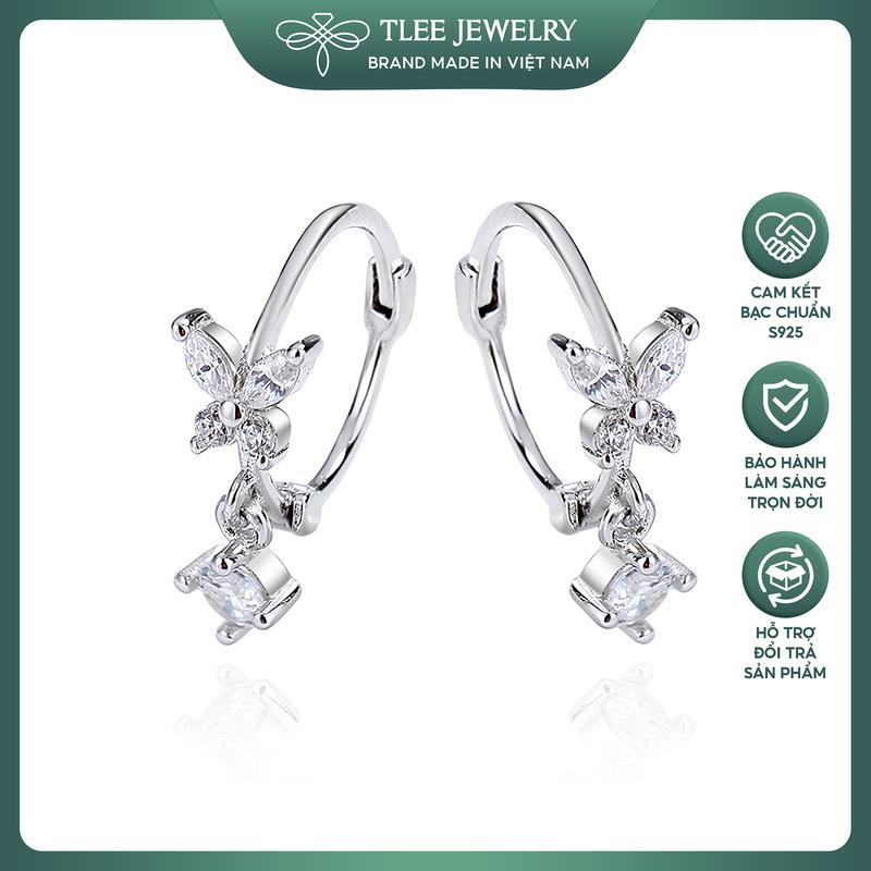 Bông tai bạc nữ TLEE mẫu bông tròn tua hồ điệp đá TLEE JEWELRY B0339
