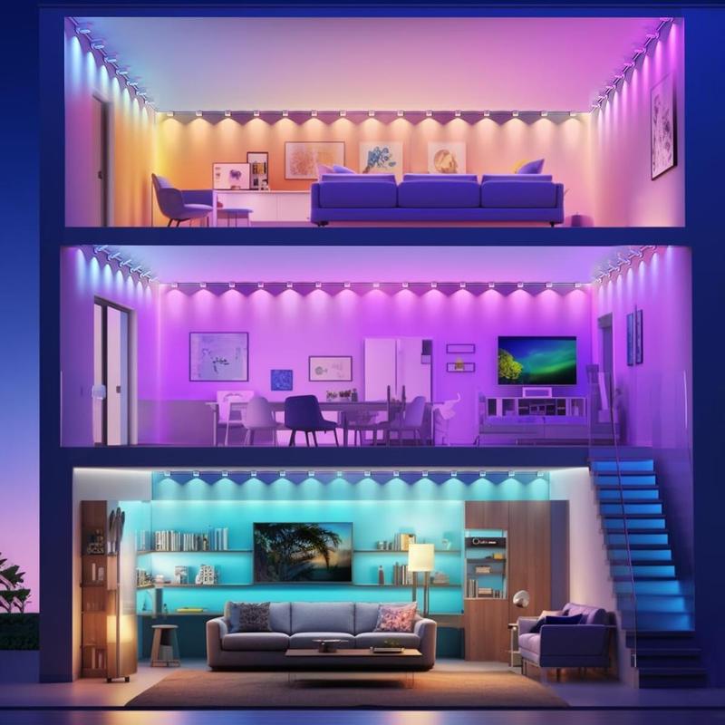 LED String Light, 1 Count Smart LED String Light with Remote Control & APP Connection Function, Indoor Wall Light RGB String with Color Changing & Music Sync 3