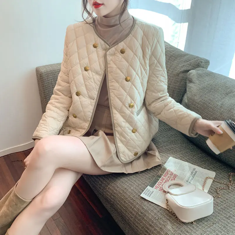 Áo Khoác Cotton, Kafuu Châu Âu, Hàng Mới Về, Quần Áo Mùa Thu Và Mùa Đông, Thiết Kế Hình Thoi, Áo Khoác Ngắn, Thời Trang, Nhẹ, Hàng Châu Âu, Thời Trang Nữ Jacket Women Top Sò áo  gió lv