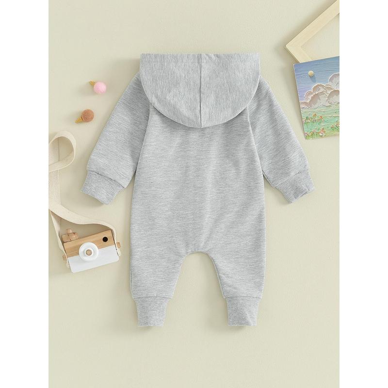 Áo liền quần cho bé, Áo liền quần dài tay có mũ trùm đầu Zip-up Solid Fall Romper Quần áo cho bé trai bé gái Jumpsuit 4