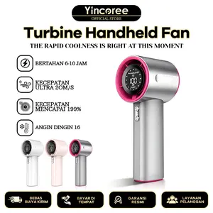 Yincoree Kipas Angin Portabel Tangan Genggam Turbo Strong Wind 100 Gigi Digital Display Adjustable Mini Kipas Portable Tahan Lama Untuk Olahraga Luar Ruangan Dan Pendinginan Cepat 100 Kecepatan Putar Udara Dingin Kuat