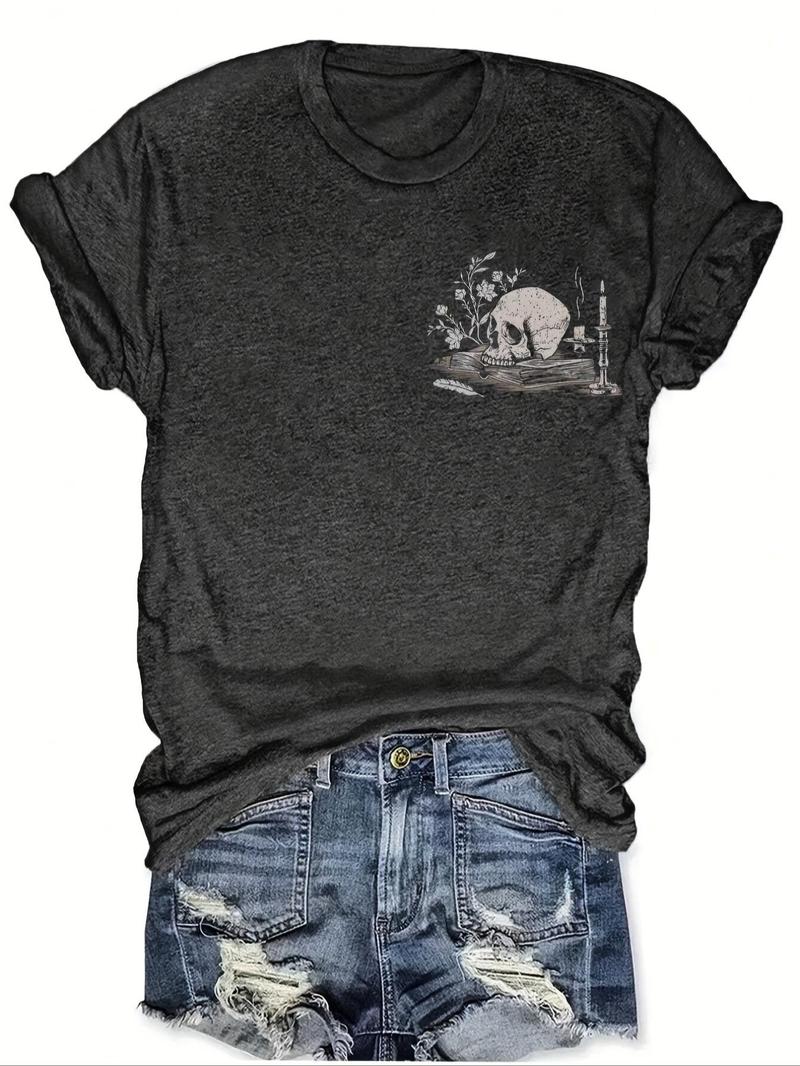 Product Introduction of Women's Letter Print Round Neck Graphic Tee, Vintage Trendy Casual Short Sleeve T-shirt for Daily Wear, Ladies Summer Tops 2
